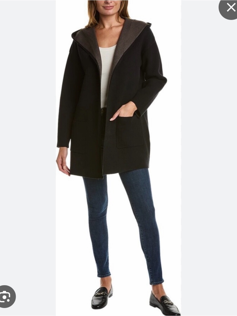Max Studio Black Gray Hooded Cardigan Sweater Coat Like New Medium